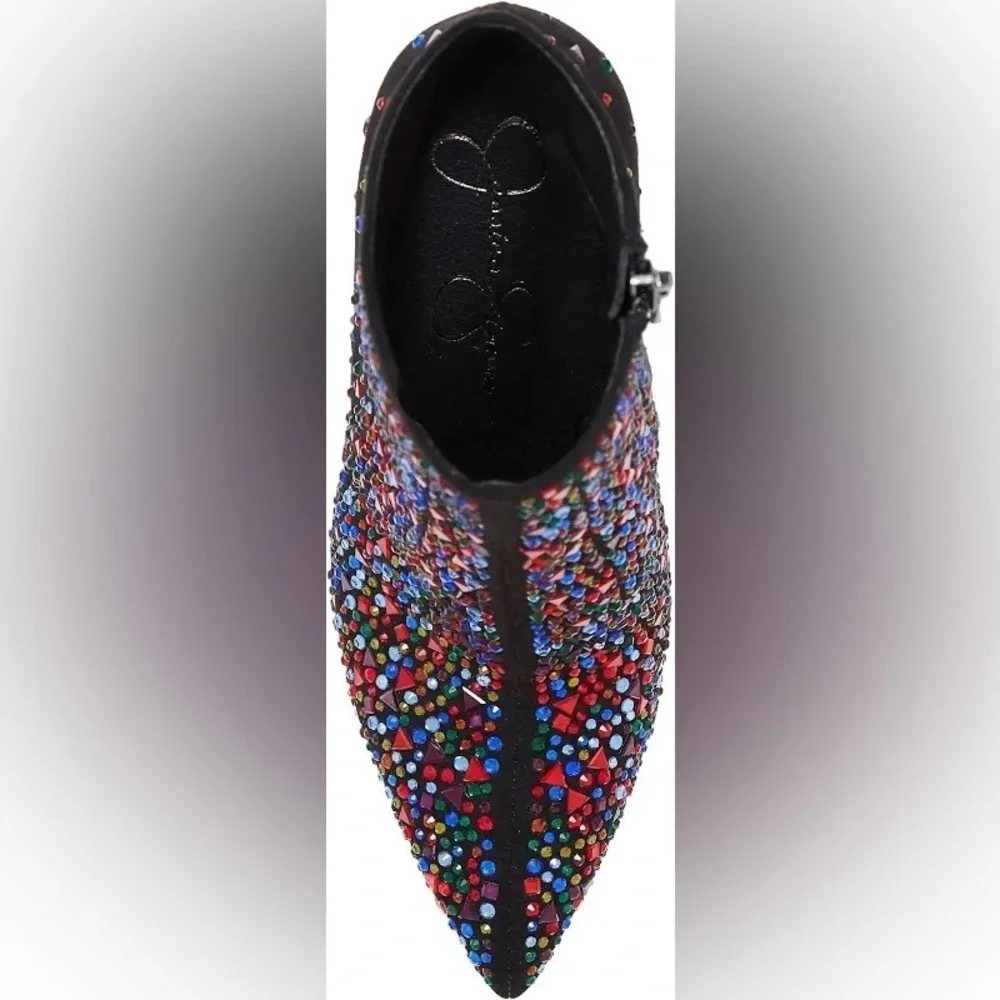 Jessica Simpson Prexton Deluxe Microsuede Crystal Booties – Size 9M, Black Multi